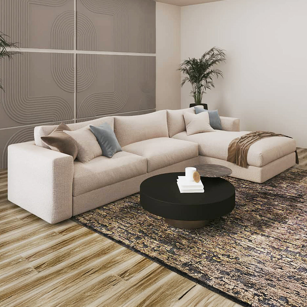 كنبة زاوية  من الخشب والقماش - 270x170x60x80 سم - بيج