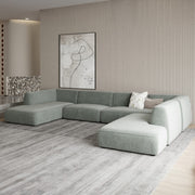 Swedish Wood And Linen Elegant U-Shaped Sofa - 350x160x200x75 cm - Green By Alhome - AL-475