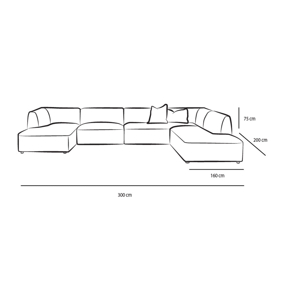 Swedish Wood And Linen Elegant U-Shaped Sofa - 350x160x200x75 cm - Green By Alhome - AL-475