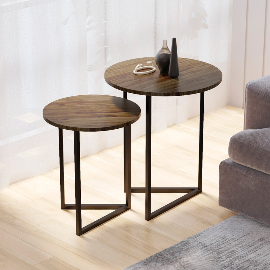 Alhome Side Table Set 60Ã—50cm - Brown and Black