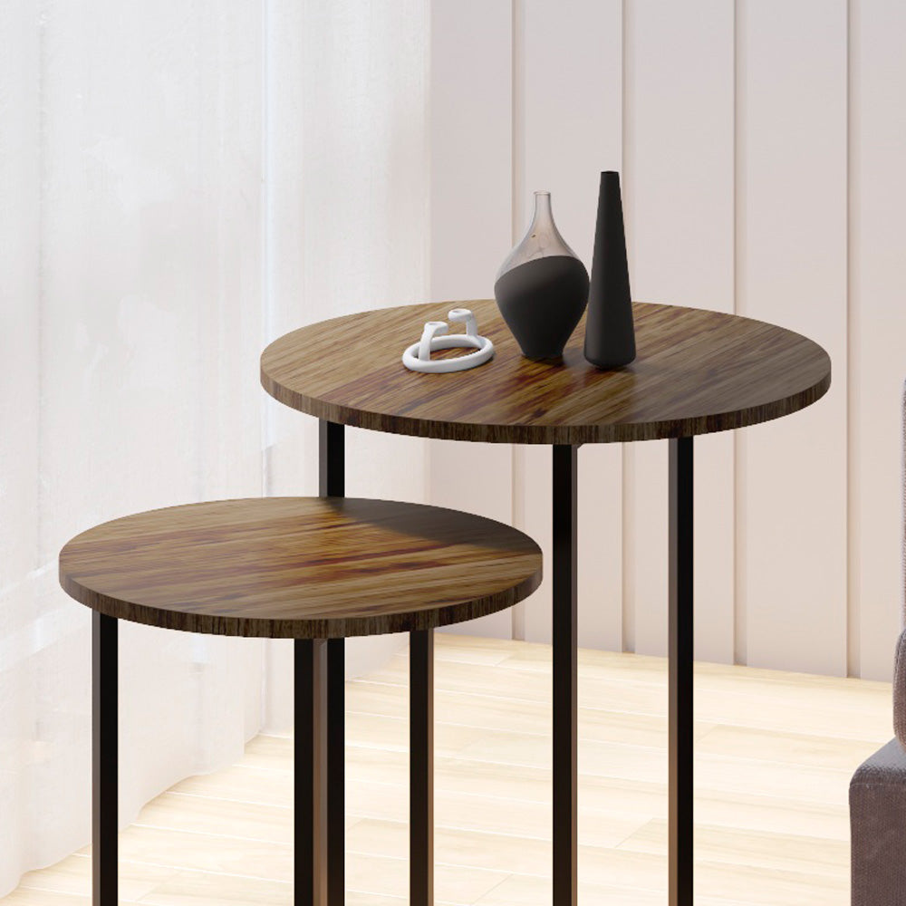 Alhome Side Table Set 60×50cm - Brown and Black