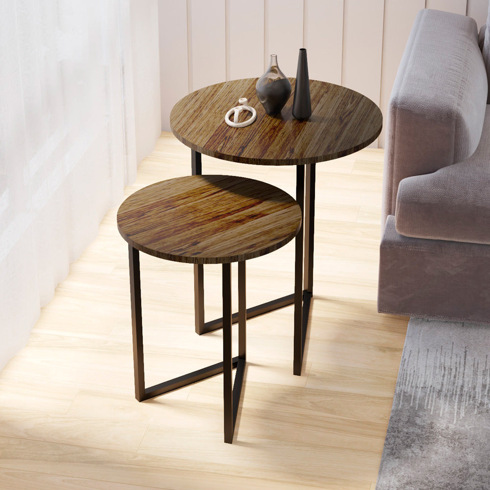 Alhome Side Table Set 60×50cm - Brown and Black