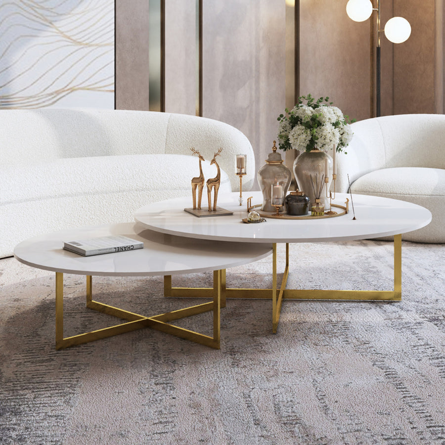 Alhome Elegant center table set - consisting of two pieces - white and gold - AL-51