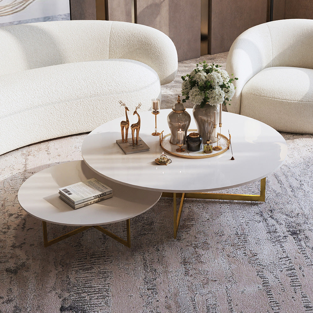الهوم طقم طاولة وسط أنيق - مكون من قطعتين - الأبيض وذهبي - AL-51