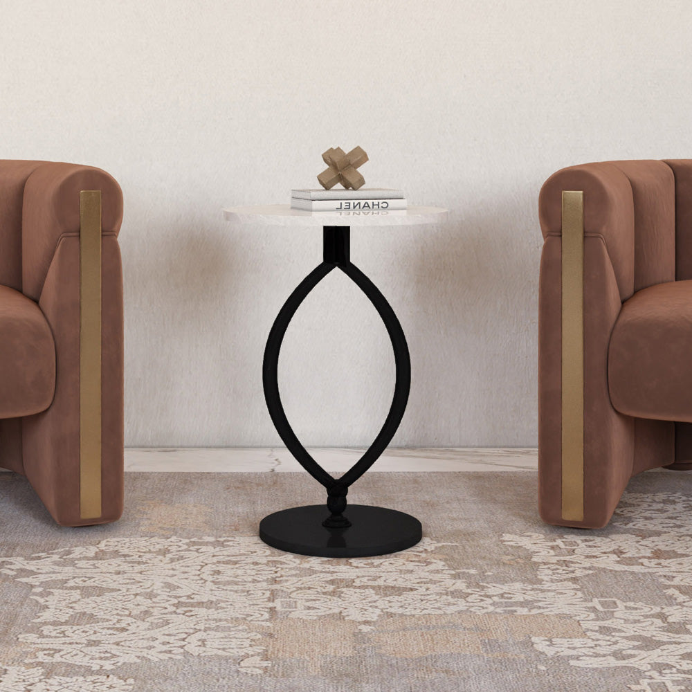Marble Effect & Metal Side Table by Alhome - 55x35 cm - Black & White