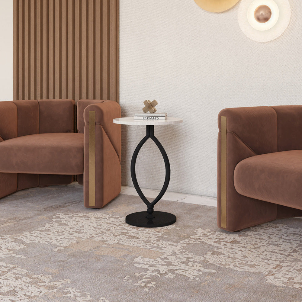 Marble Effect & Metal Side Table by Alhome - 55x35 cm - Black & White