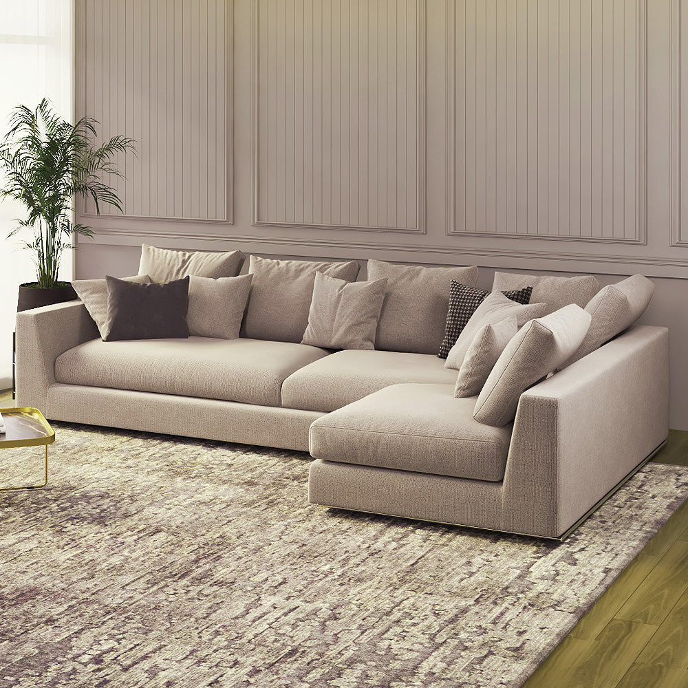 كنبة زاوية مصنوعة من الكتان والخشب السويدي - 270x85x85 سم -  - بيج - AL-596