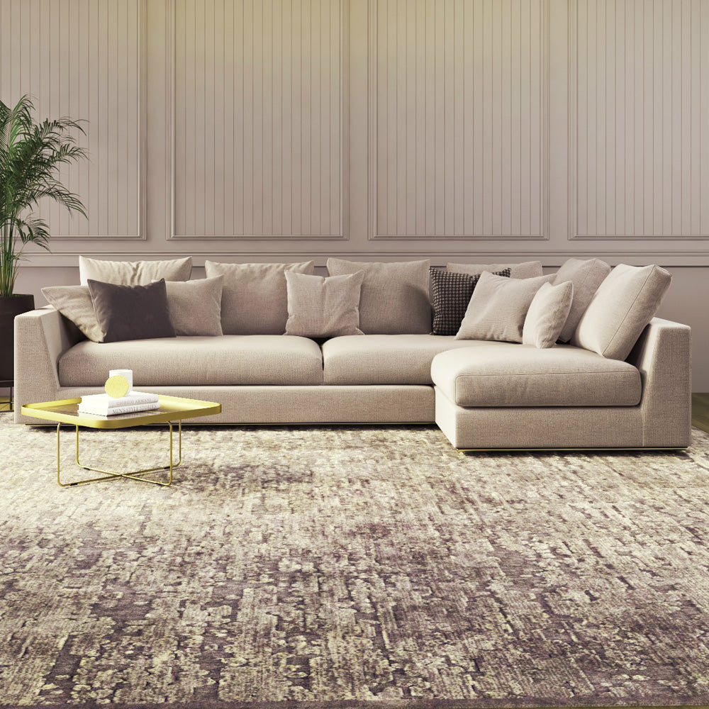 كنبة زاوية مصنوعة من الكتان والخشب السويدي - 270x85x85 سم -  - بيج - AL-596