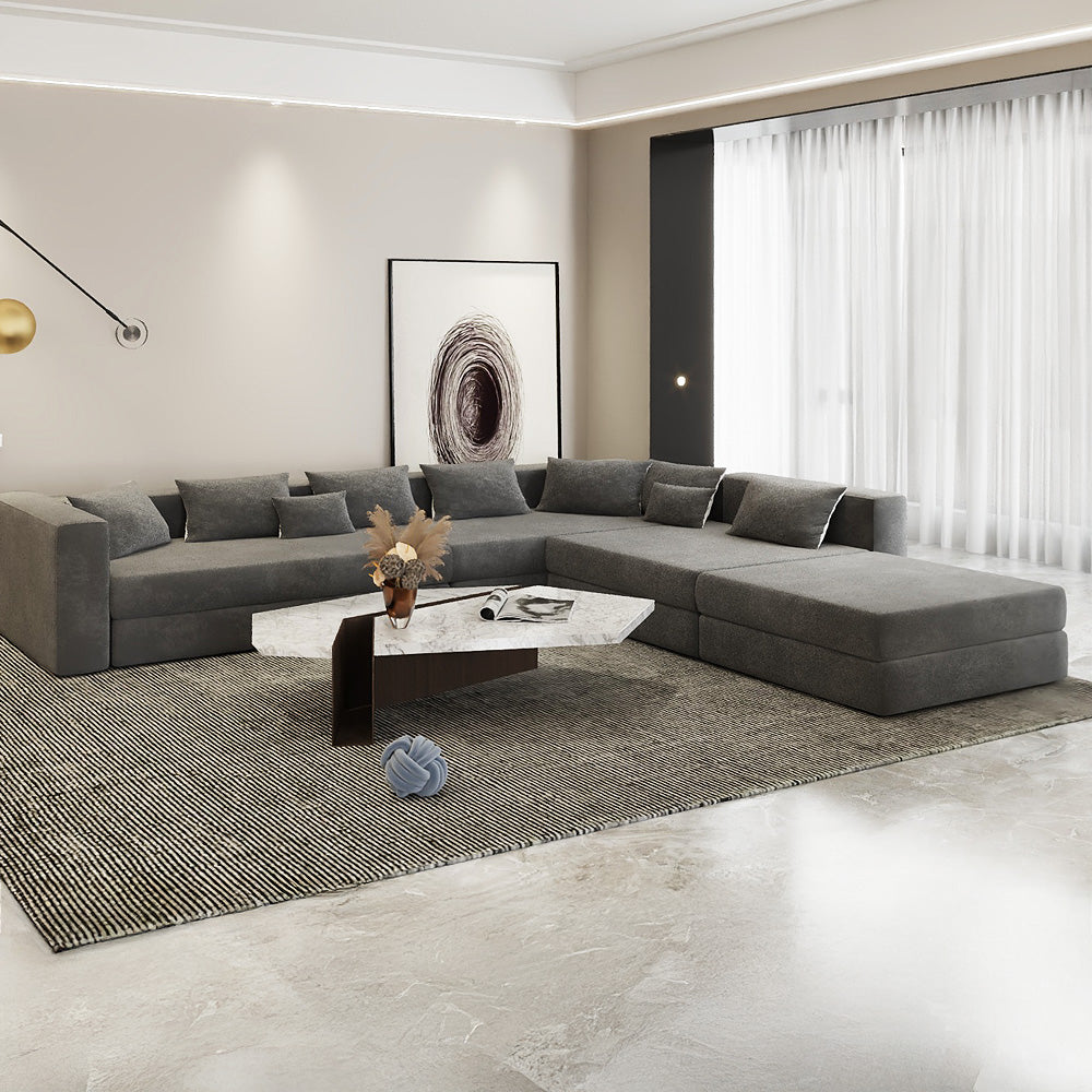 كنبة زاوية من الكتان والخشب السويدي - 300x90x300x85 سم - رمادي -  - AL-61