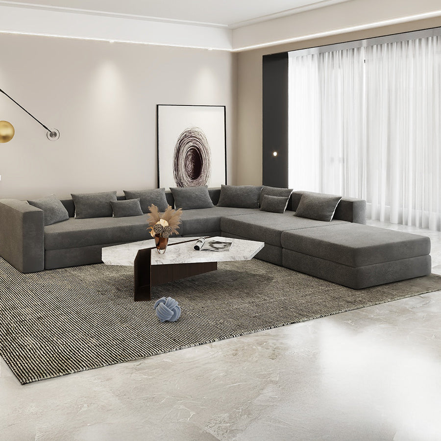 L-Shape Sofas - Linen and Swedish wood - 300x90x300x85 cm - Grey - By Alhome - AL-61