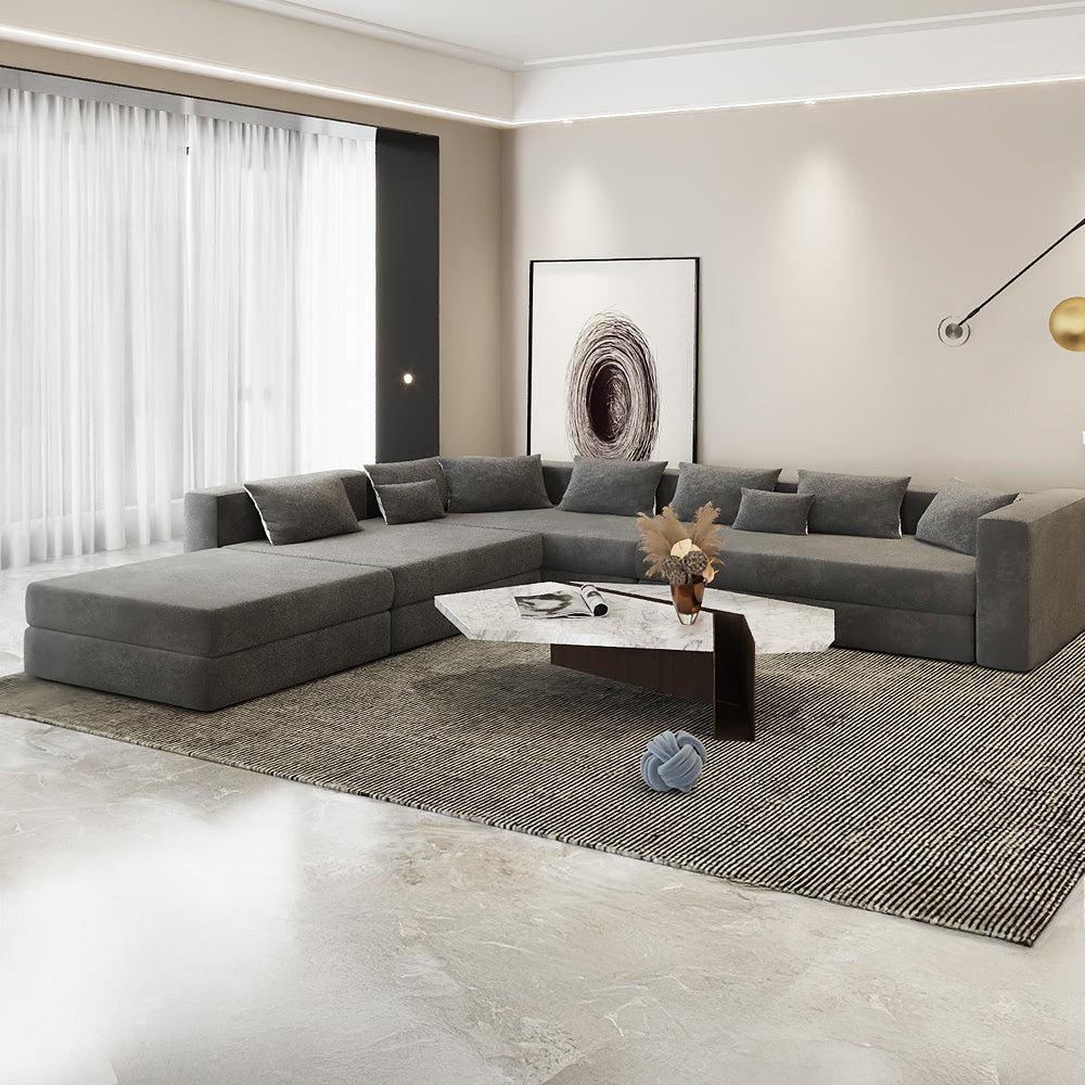 L-Shape Corner Sofa - Linen & Swedish wood By Alhome - Grey - AL-61