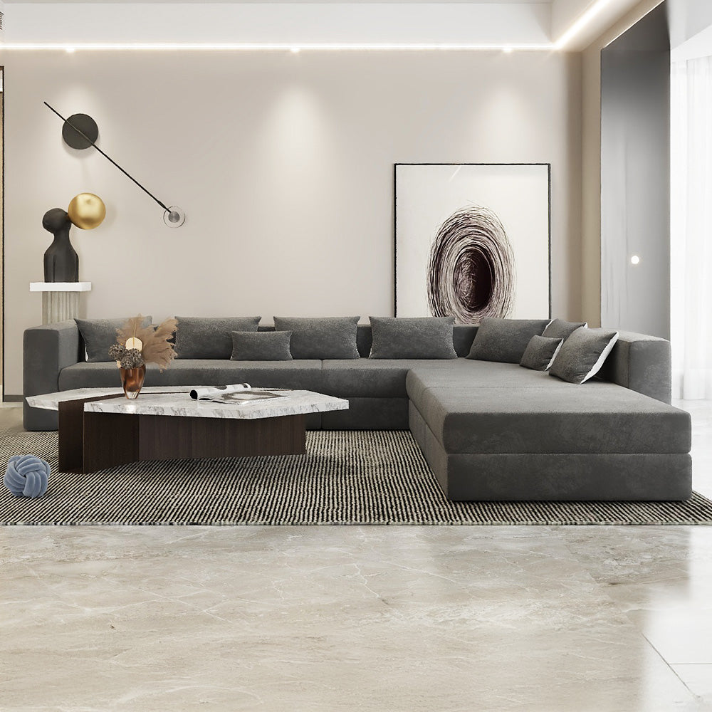 كنبة زاوية من الكتان والخشب السويدي - 300x90x300x85 سم - رمادي -  - AL-61