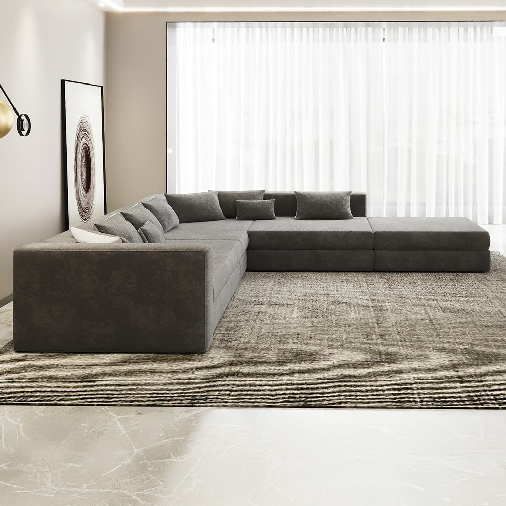 L-Shape Corner Sofa - Linen & Swedish wood By Alhome - Grey - AL-61