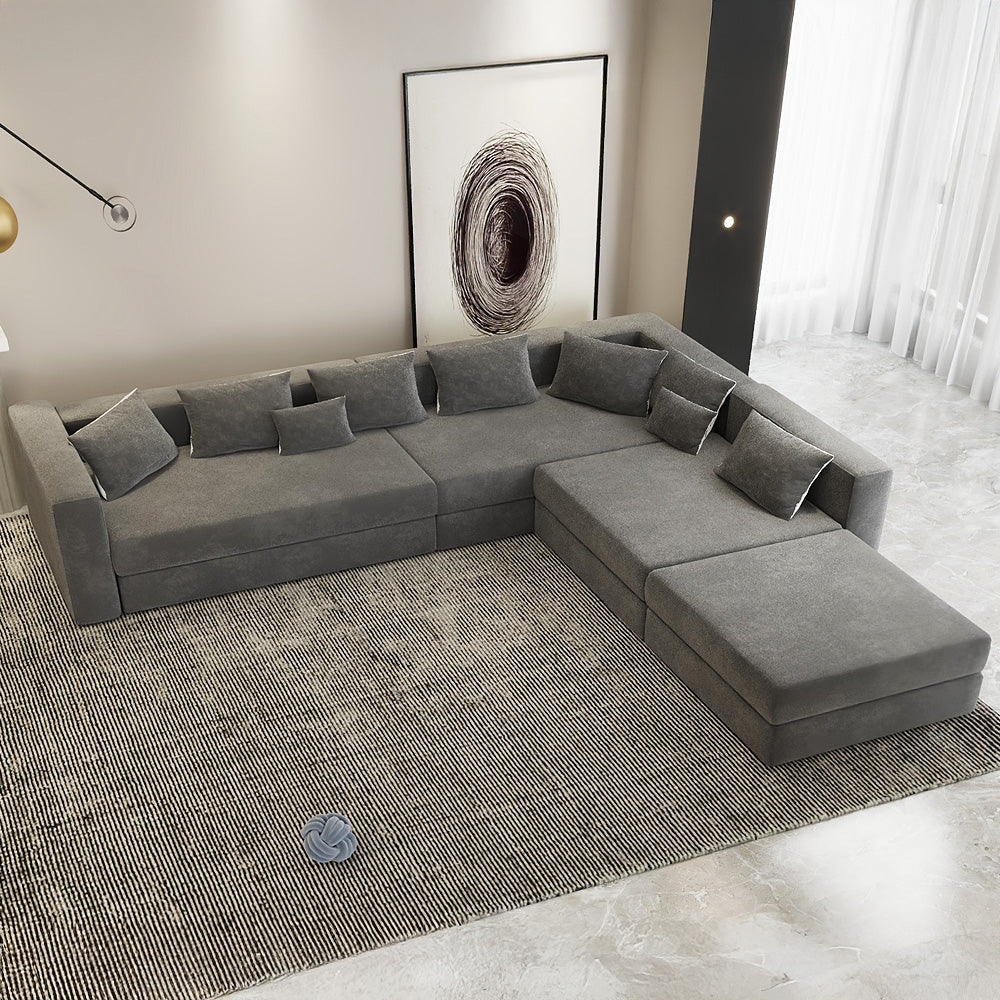 L-Shape Corner Sofa - Linen & Swedish wood By Alhome - Grey - AL-61