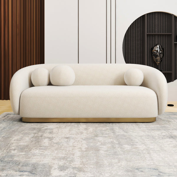 3 Seaters Sofa Swedish Wood And Boucle - 88x88x220 cm - White By Alhome - AL-643