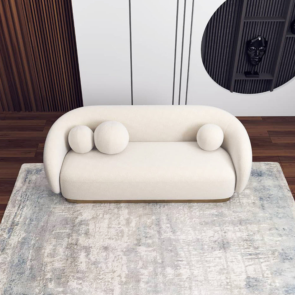 3 Seaters Sofa Swedish Wood And Boucle - 88x88x220 cm - White By Alhome - AL-643