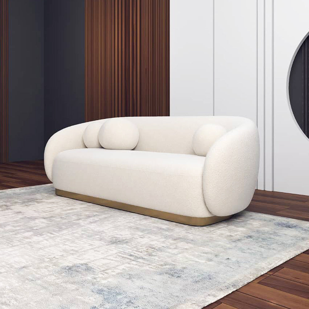 3 Seaters Sofa Swedish Wood And Boucle - 88x88x220 cm - White By Alhome - AL-643