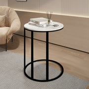 Alhome Marble Wood Side Table - 35x55 cm - black & white