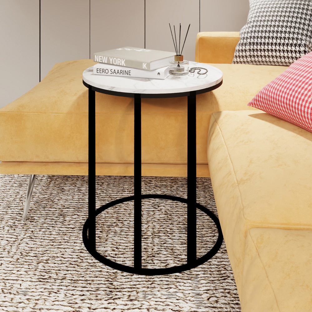 Alhome Marble Wood Side Table - 35x55 cm - black & white