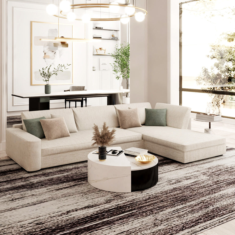 Linen & Swedish Wood L-Shape Sofa by Alhome - 250x80x75 cm - Beige