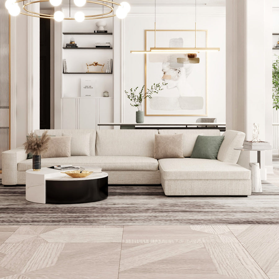 Linen & Swedish Wood L-Shape Sofa by Alhome - 250x80x75 cm - Beige