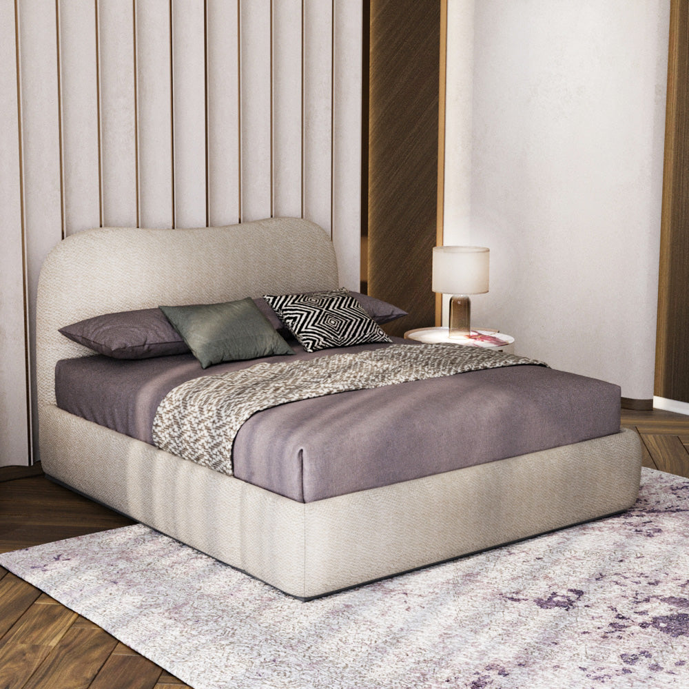 Curvy Chanel & Swedish Wood King Size Bed by Alhome  - 200x200x125 cm - Beige