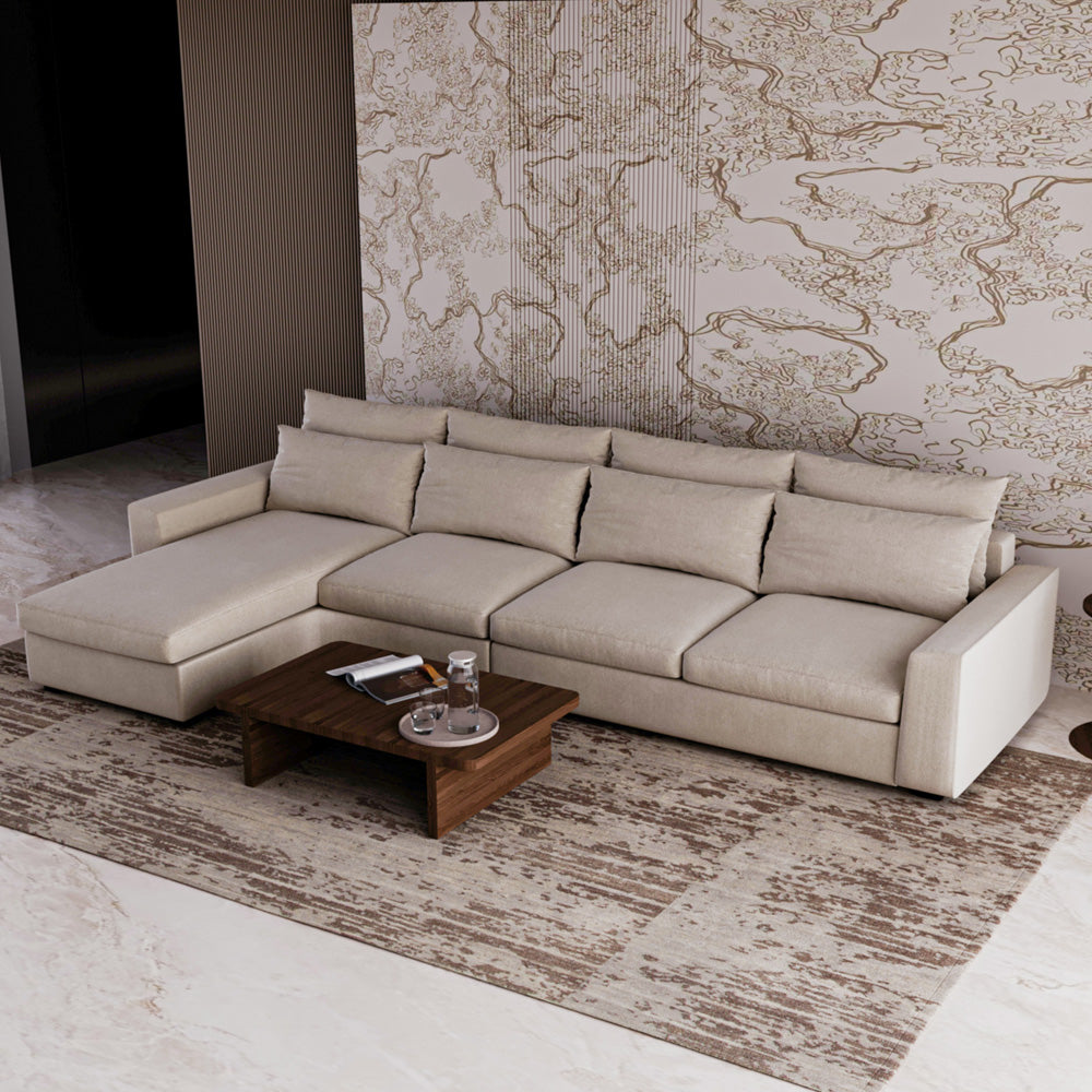 Linen & Swedish Wood L-Shape Sofa by Alhome - 80x170x95x340 cm - Offwhite