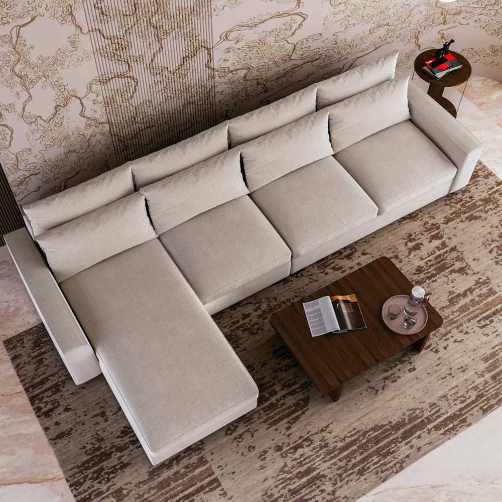 Linen & Swedish Wood L-Shape Sofa by Alhome - 80x170x95x340 cm - Offwhite