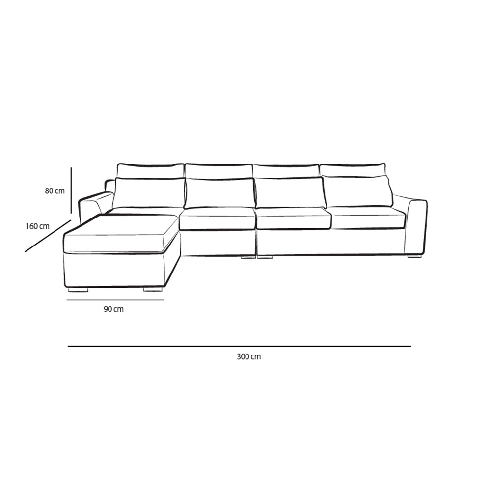 Linen & Swedish Wood L-Shape Sofa by Alhome - 80x170x95x340 cm - Offwhite
