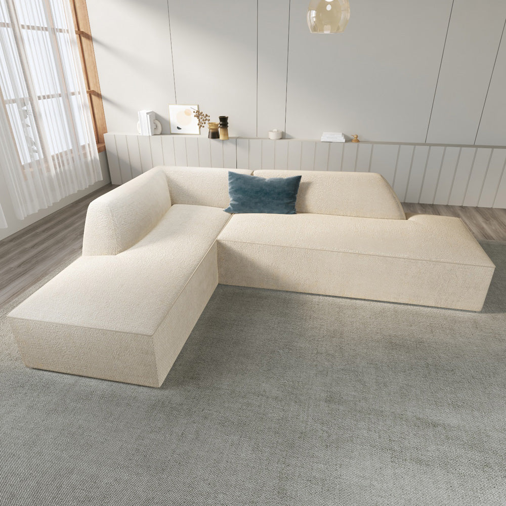 Linen L Shape Sofa by Alhome - 85x180x250x75 cm - Beige