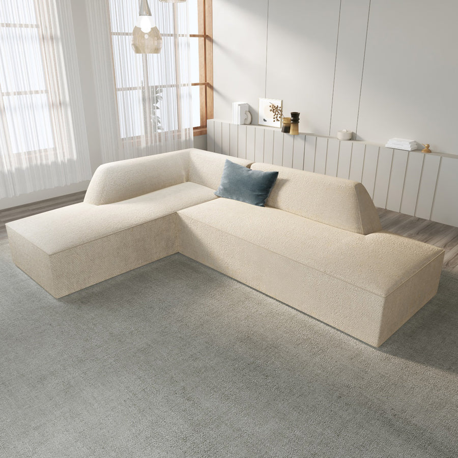 Alhome LShape Sofa - Linen - Beige - 85x180x250x75 cm