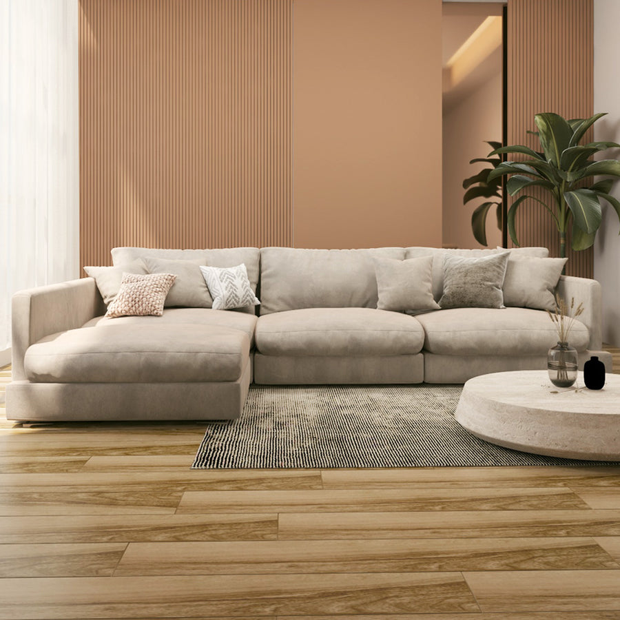 Alhome Linen and L-Shape Sofa 300×80×85 cm - Beige