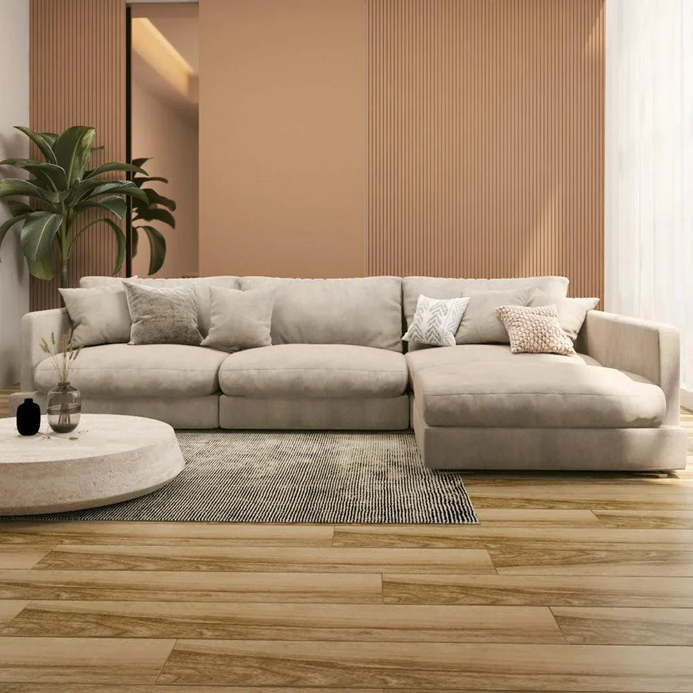 Linen and L Shape Sofa 300×80×85 cm by Alhome - Beige