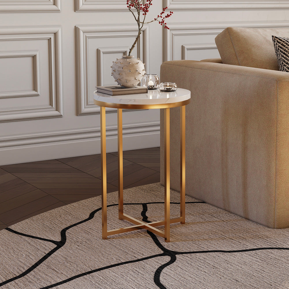 الهوم طاولة جانبية 55×45 سم - أبيض وذهبي - AL-82