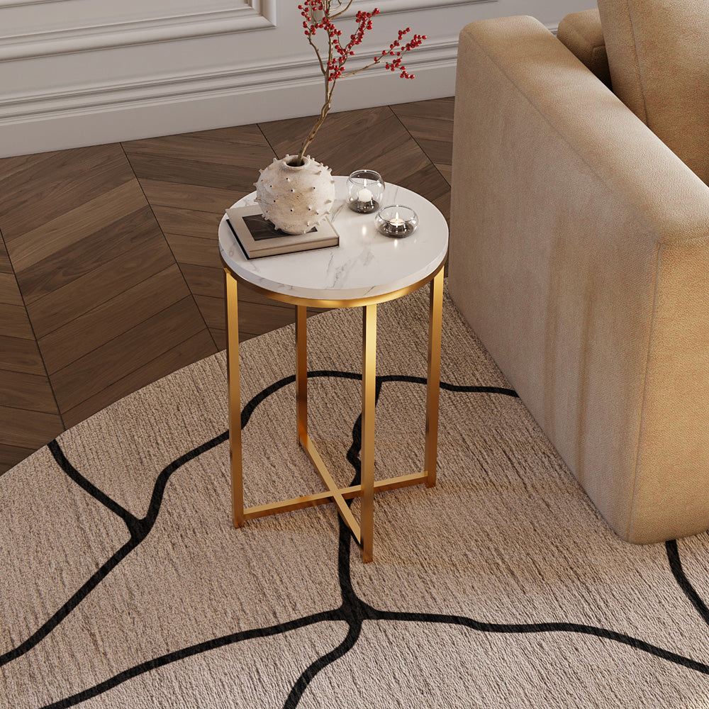 Alhome Side Table 55 x 45 cm - White and Gold - AL-82