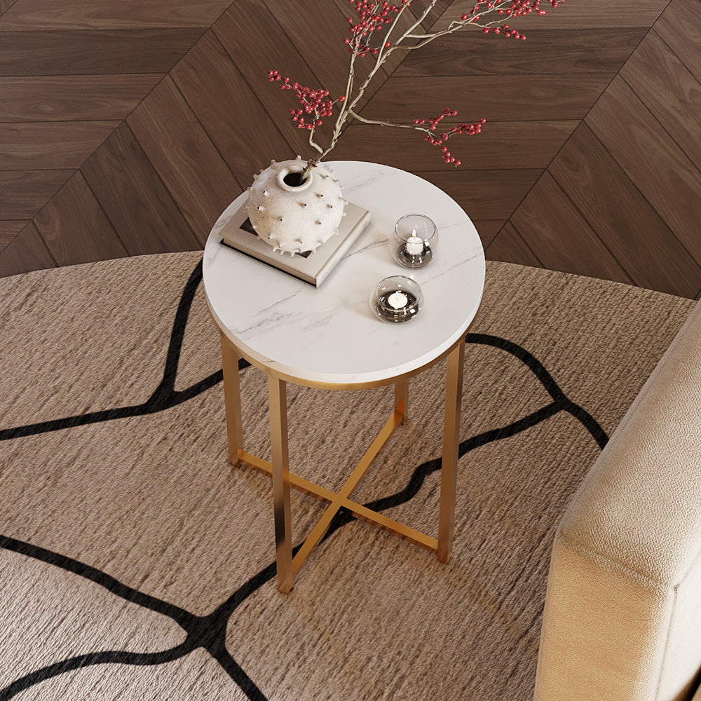 Alhome Side Table 55 x 45 cm - White and Gold - AL-82