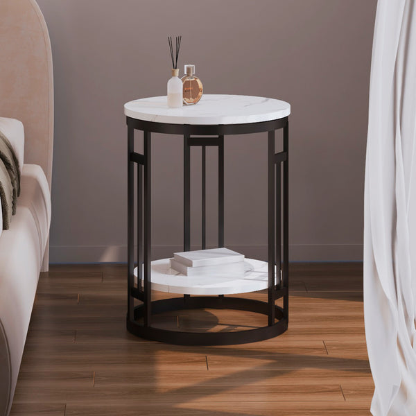الهوم طاولة جانبية- 45x55 سم - اسود وأبيض