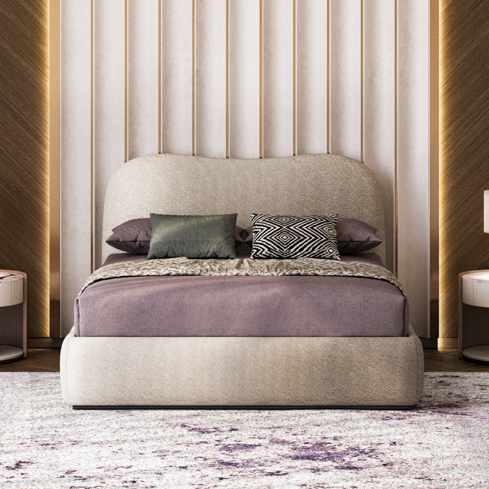 Curvy Chanel & Swedish Wood King Size Bed by Alhome  - 200x200x125 cm - Beige