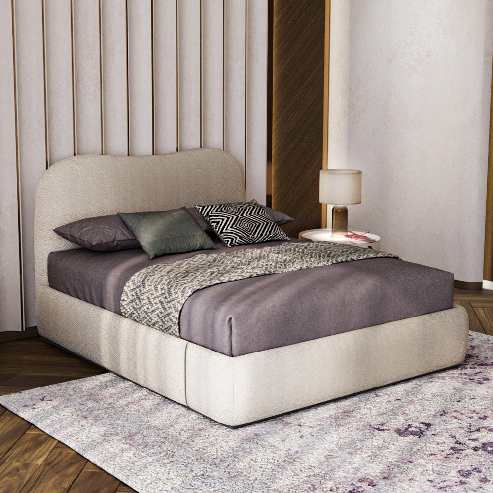 Curvy Chanel & Swedish Wood King Size Bed by Alhome  - 200x200x125 cm - Beige