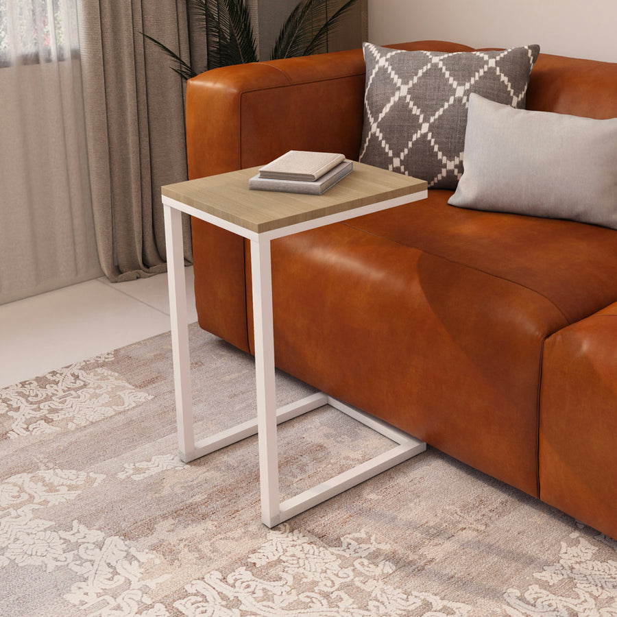 طاولة جانبية من الحديد لون بيج وأبيض - 40x35x60 سم من الهوم