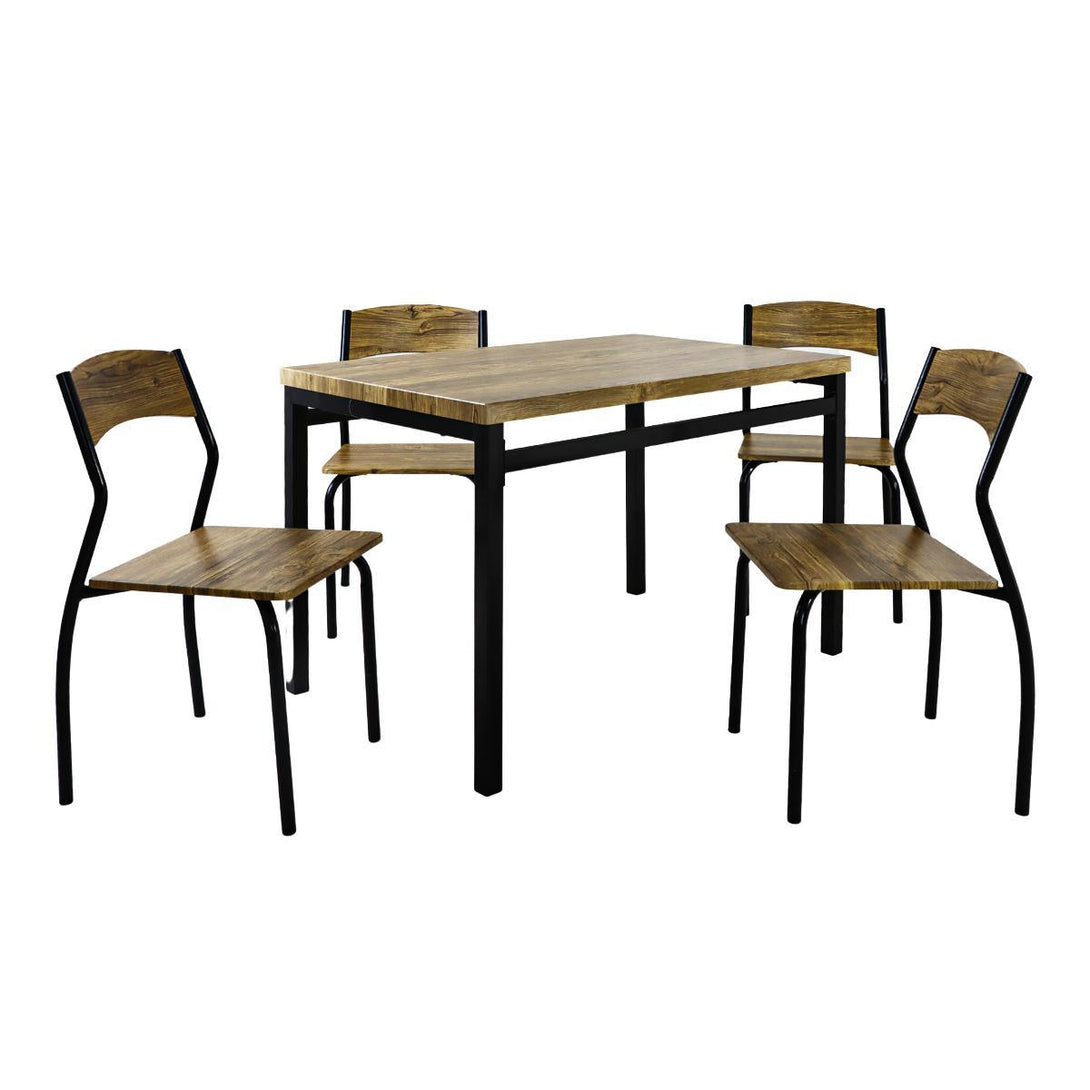 Family Ship Rectangular dining table set with 4 brown and black wooden chairs - ALHOME