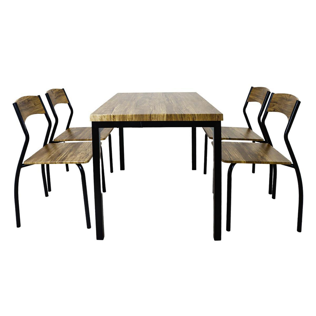 Family Ship Rectangular dining table set with 4 brown and black wooden chairs - ALHOME