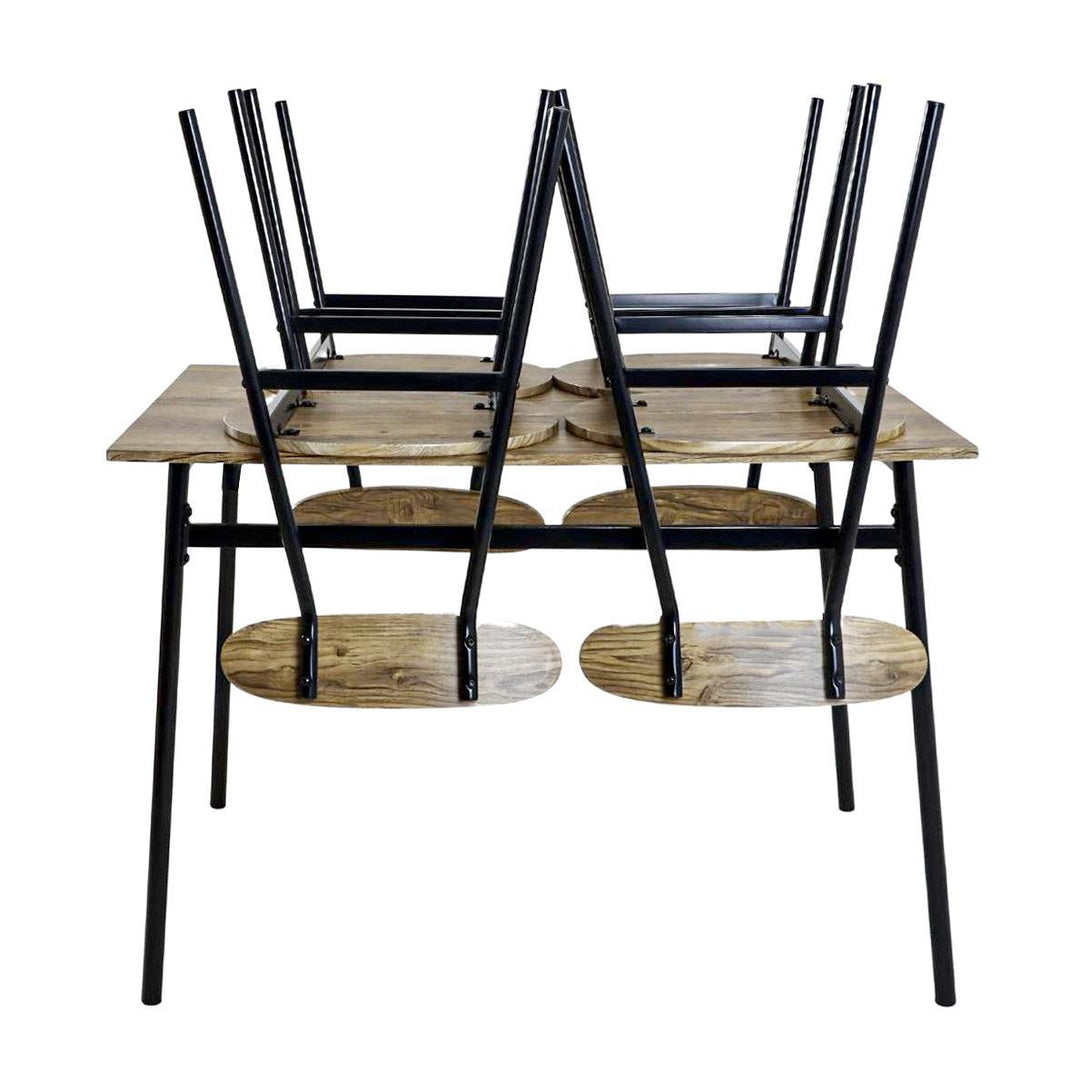 Family Ship Rectangular dining table set with 4 brown and black wooden chairs - ALHOME