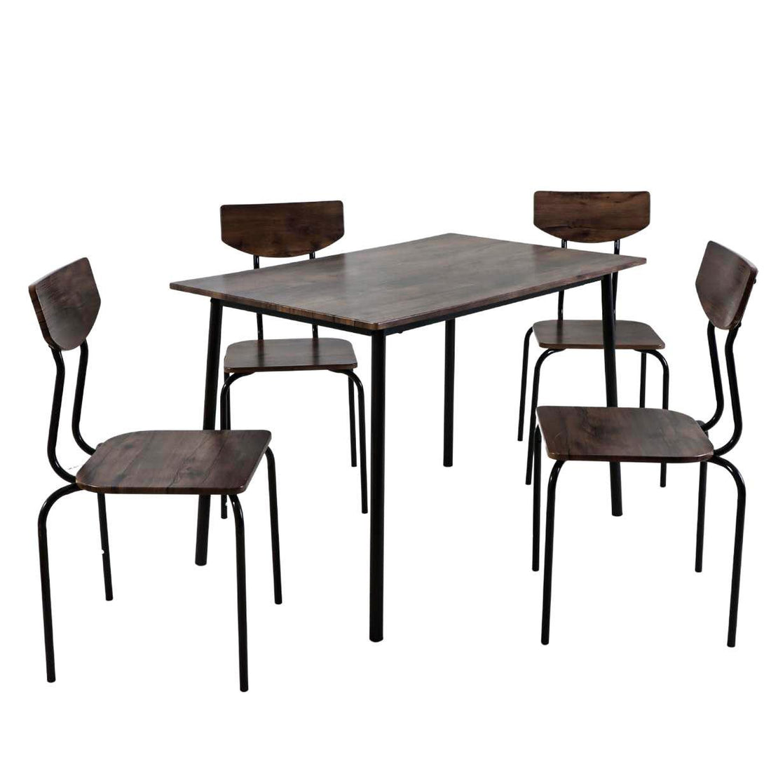 Family Ship Rectangular dining table set with 4 brown and black wooden chairs - ALHOME