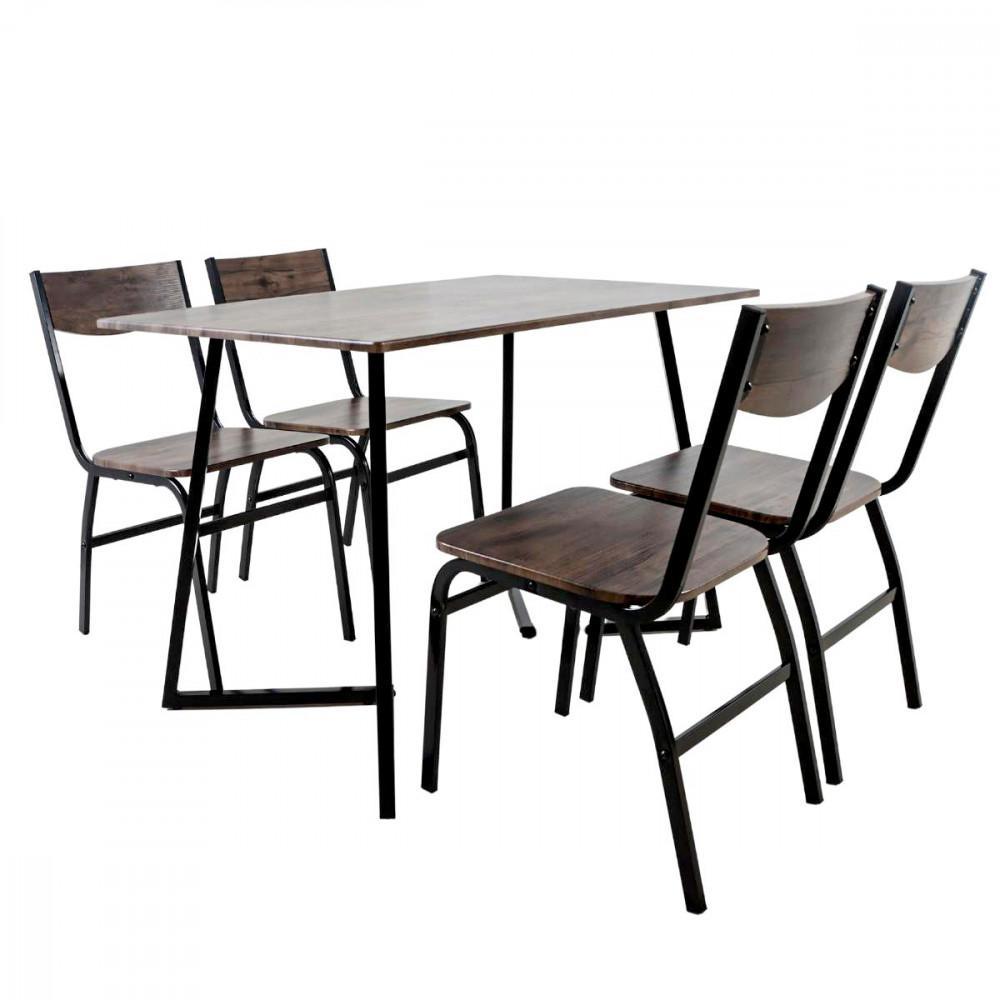 Family Ship Rectangular dining table set with 4 brown and black wooden chairs - ALHOME