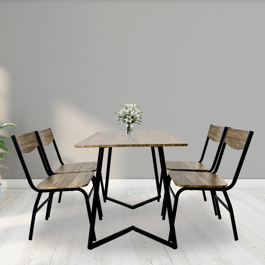 Family Ship Rectangular dining table set with 4 brown and black wooden chairs - ALHOME