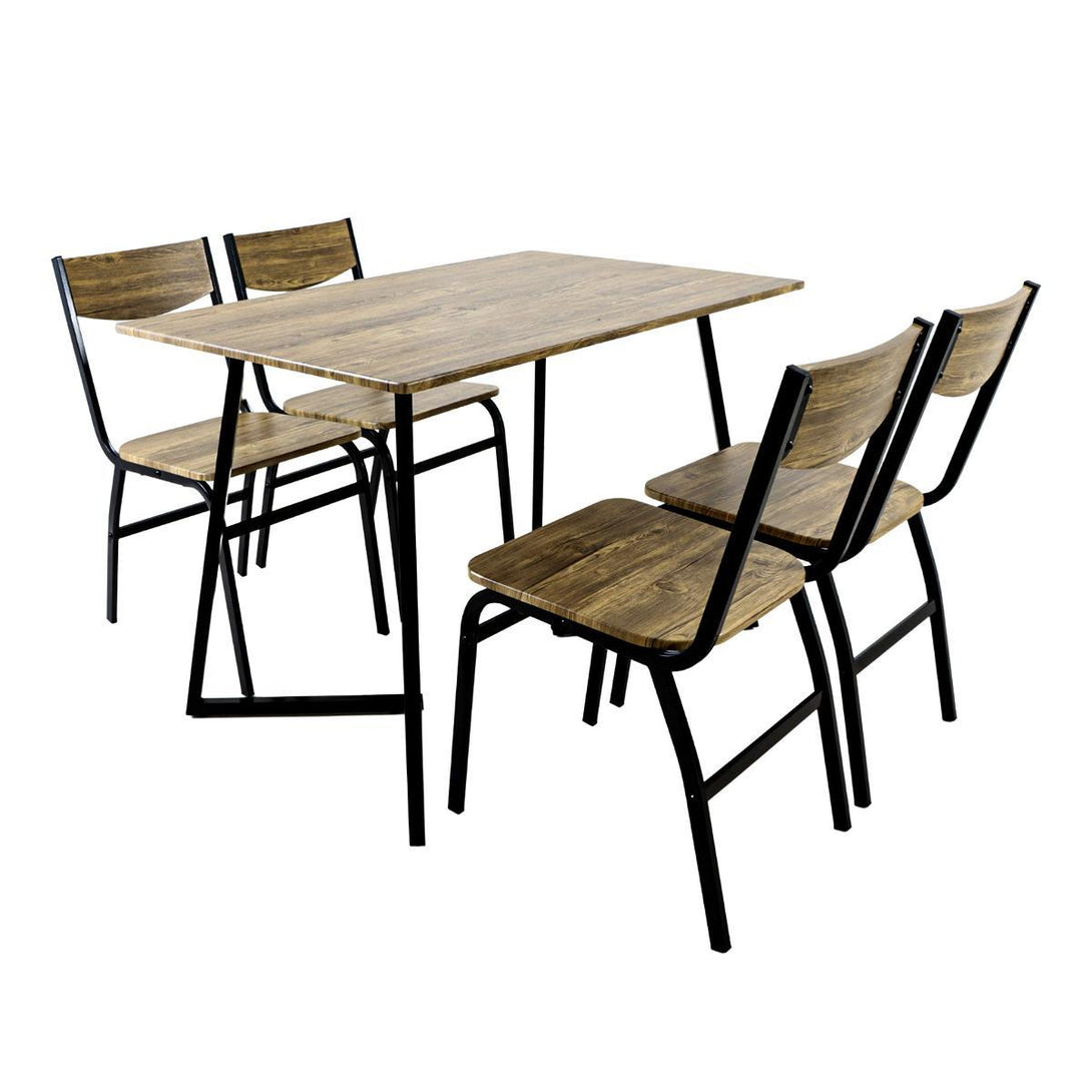 Family Ship Rectangular dining table set with 4 brown and black wooden chairs - ALHOME