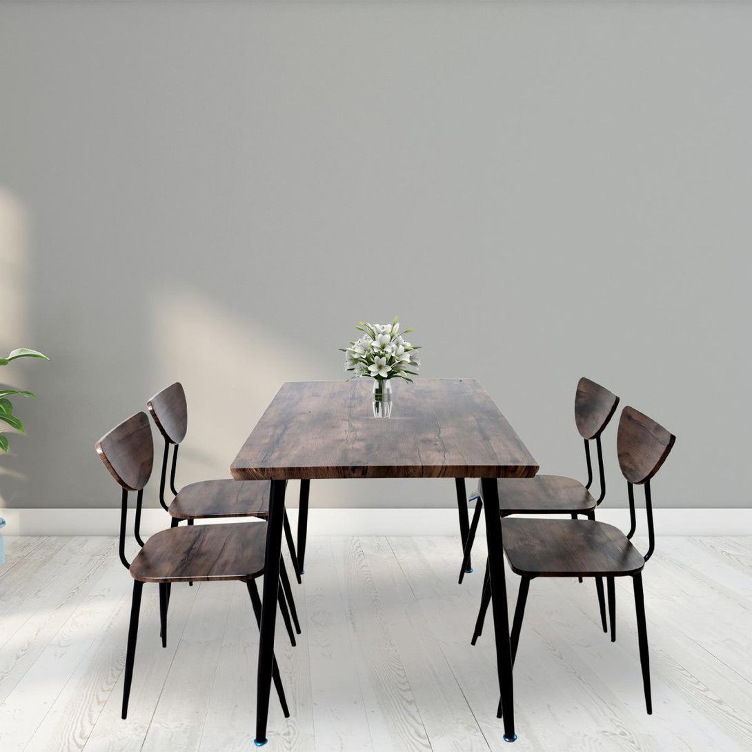 Family Ship Rectangular dining table set with 4 brown and black wooden chairs - ALHOME