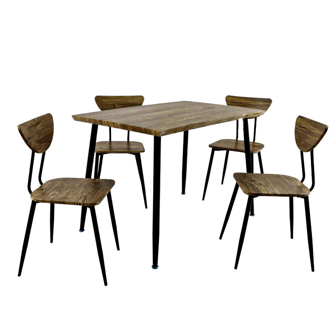 Family Ship Rectangular dining table set with 4 brown and black wooden chairs - ALHOME