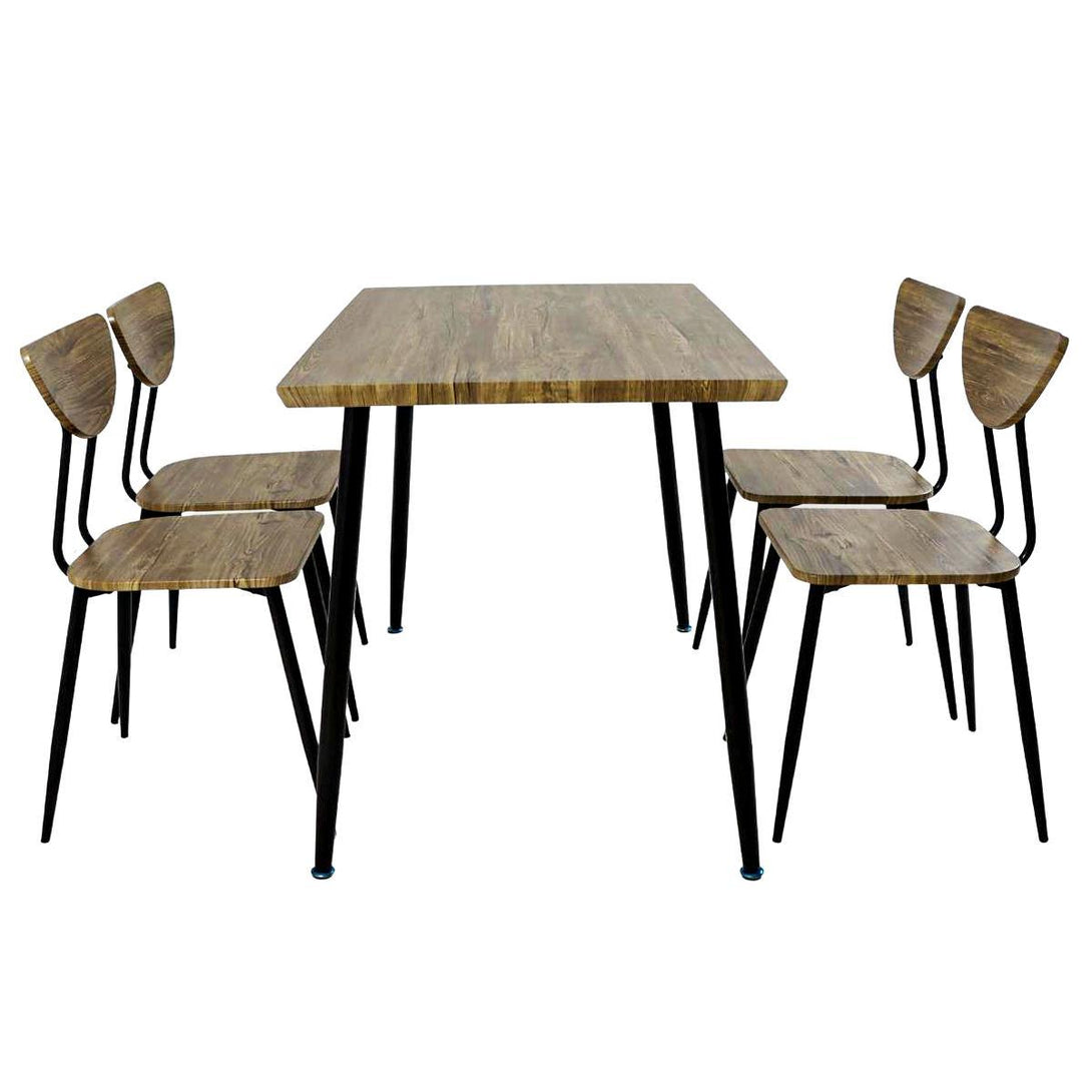 Family Ship Rectangular dining table set with 4 brown and black wooden chairs - ALHOME